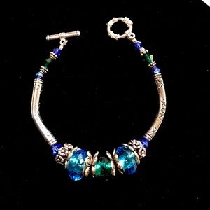 Teal bracelet with toggle Boho chic only one